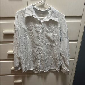 Floral Sheer Button Up Collared Womens Shirt